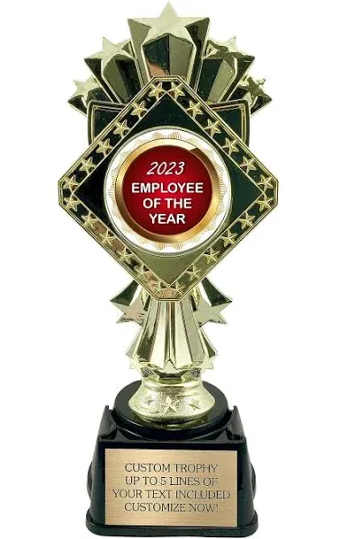 Employee of The Year Trophy Personalized - Custom Award for Employees 9 Inches Tall - Choose Your Logo!