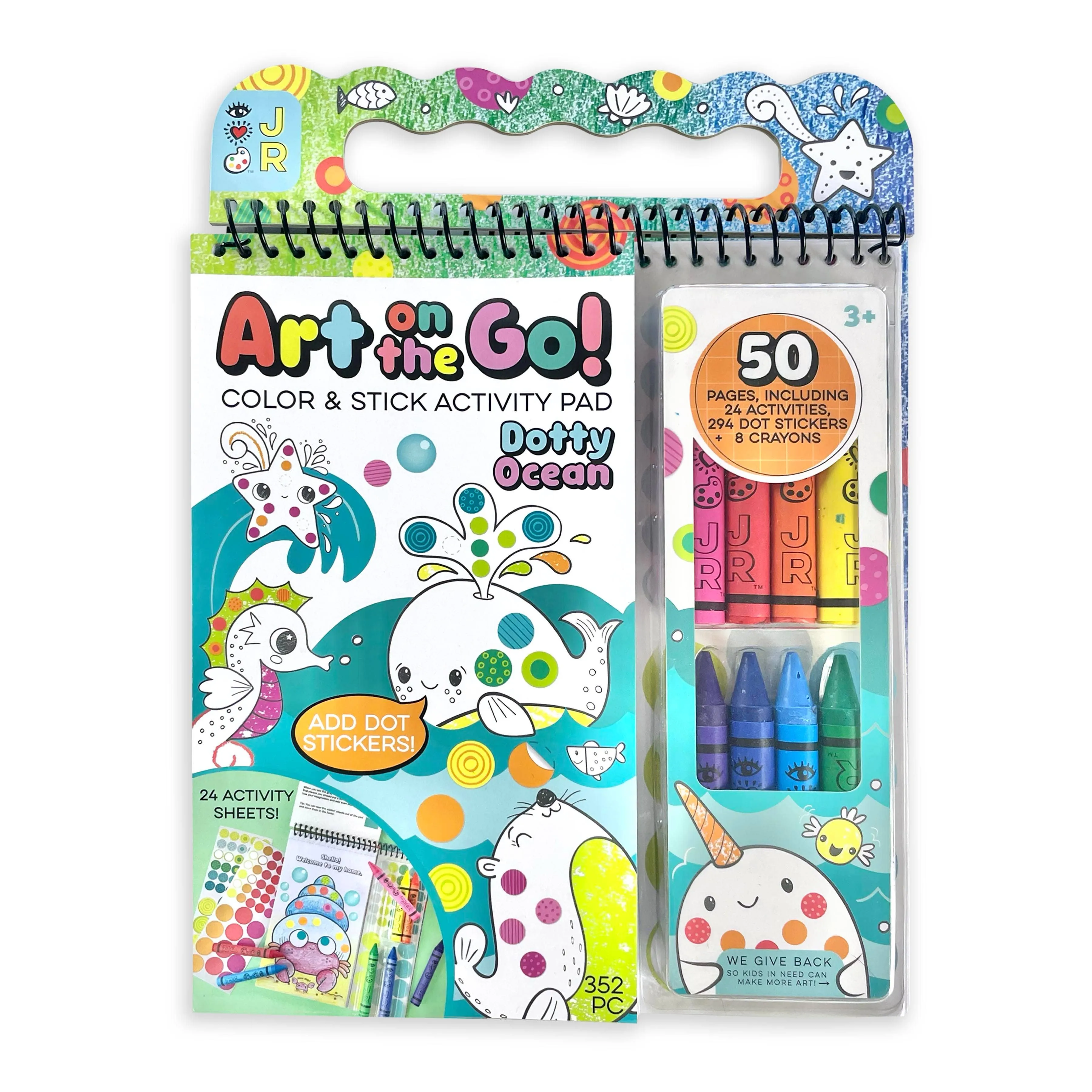 Bright Stripes Travel Coloring Kit for Kids: Art On the Go Coloring Books and Crayons, Sticker Activity Book - Mess-Free Collage Fun for Ages 3+ (Art On The Go, Going Dotty Ocean)