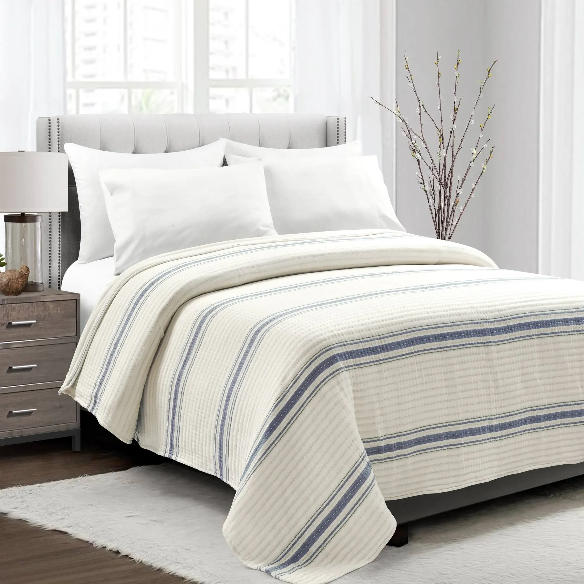 Lush Decor Comforter Farmhouse Stripe, Full/Queen, Navy