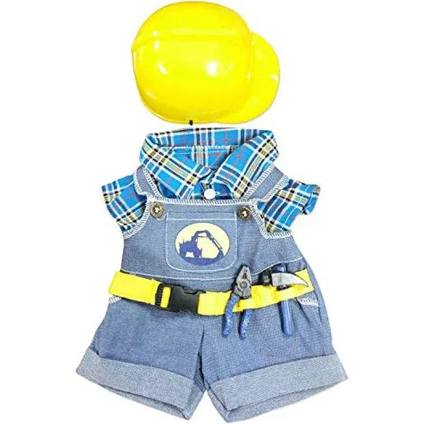 Construction Worker with Hard Hat Outfit Teddy Bear Clothes Fit 14" - 18" Build-a-bear, Vermont Teddy Bears, and Make Your Own Stuffed Animals by Bear Factory