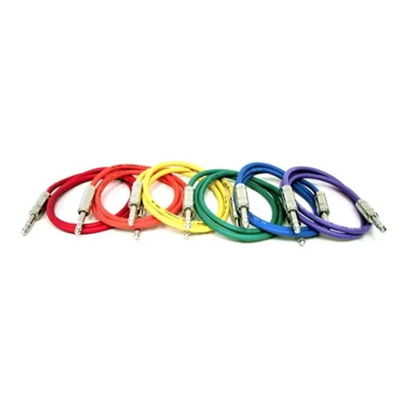 GLS Audio 6ft Patch Cable Cords - 1/4" TRS to 1/4" TRS Color Cables - 6' Balanced Snake Cord - 6 Pack