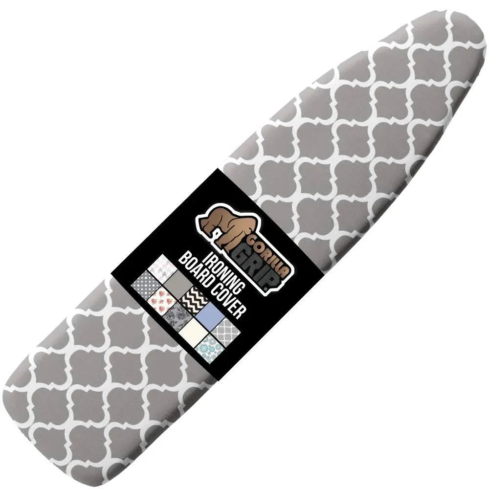 The Original Gorilla Grip Ironing Board Cover, Silicone Coating, Full Size Scorch Resistant Padding, Elastic Edge, Heavy Duty Iron Pad Covers Standard Boards, Hook and Loop Fastener Strap, Silver