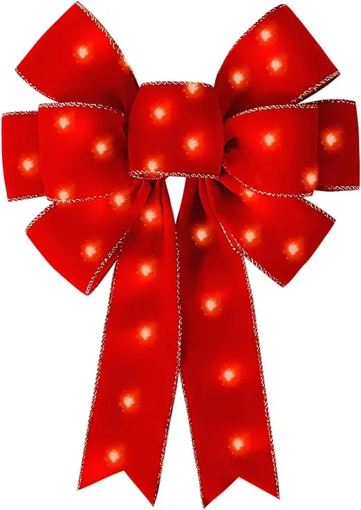 Led Red Bows Christmas Decorations Big Wired Velvet Bow With Led Lights For Wrea