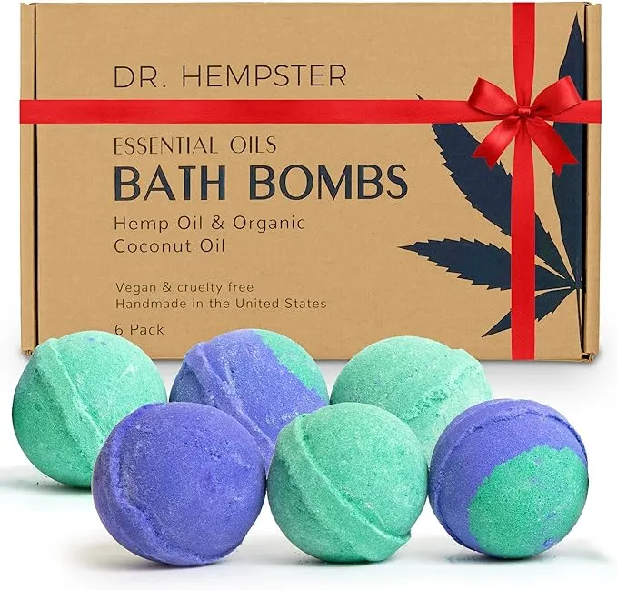 Organic Bath Bomb Gift Set - 6 Pack - Gifts for Women - Natural Coconut and Hemp Bath Bombs with Essential Oils - Made in The USA