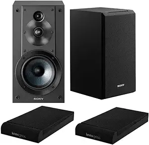 Sony SSCS5 3-Way 3-Driver Bookshelf Speaker System (Black) Bundle with Isolation Pads (2 Items)