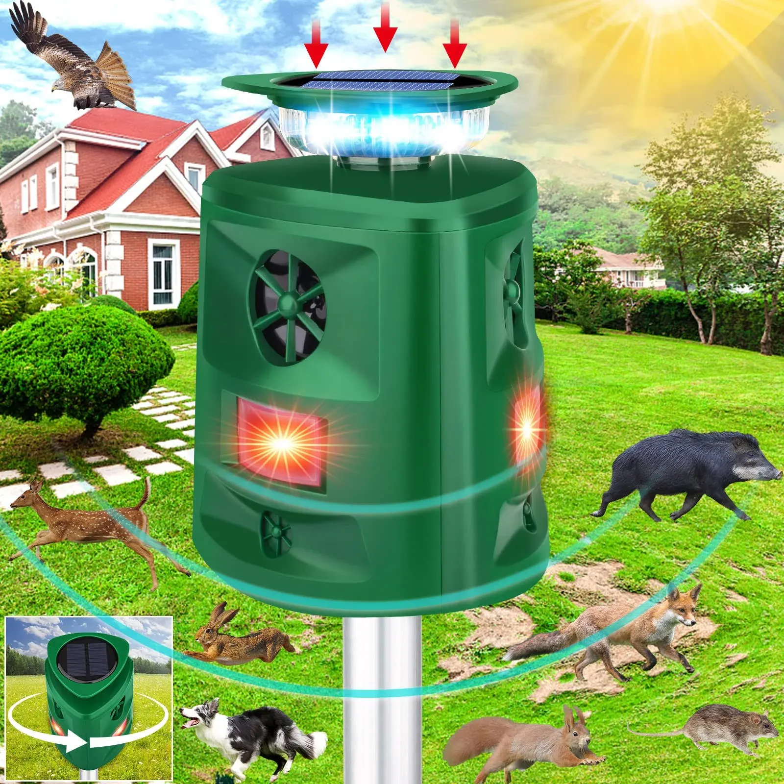 Solar Ultrasonic Animal Repeller,360° Ultrasonic Repellent Outdoor,Cat Repellent