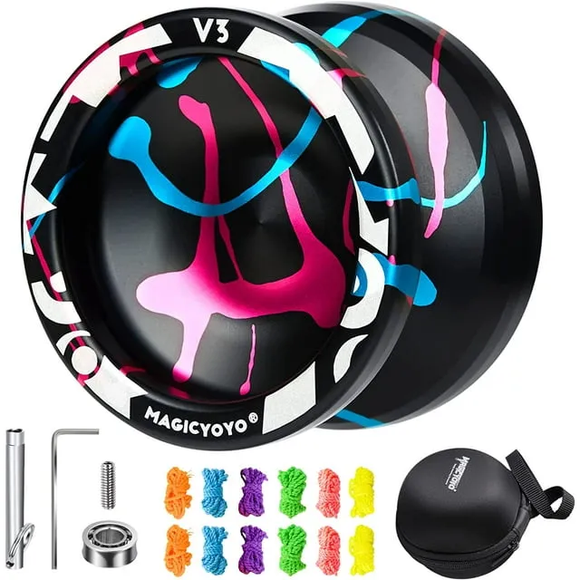 Magicyoyo V3 Pro Responsive Yoyo for Beginner, Metal Dual Purpose Yo-Yo Black Blue Pink(Tricolor)