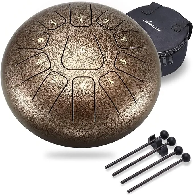 Asmuse Steel Tongue Drum 11 Notes 10 inch Handpan Drum Percussion Instrument with ...