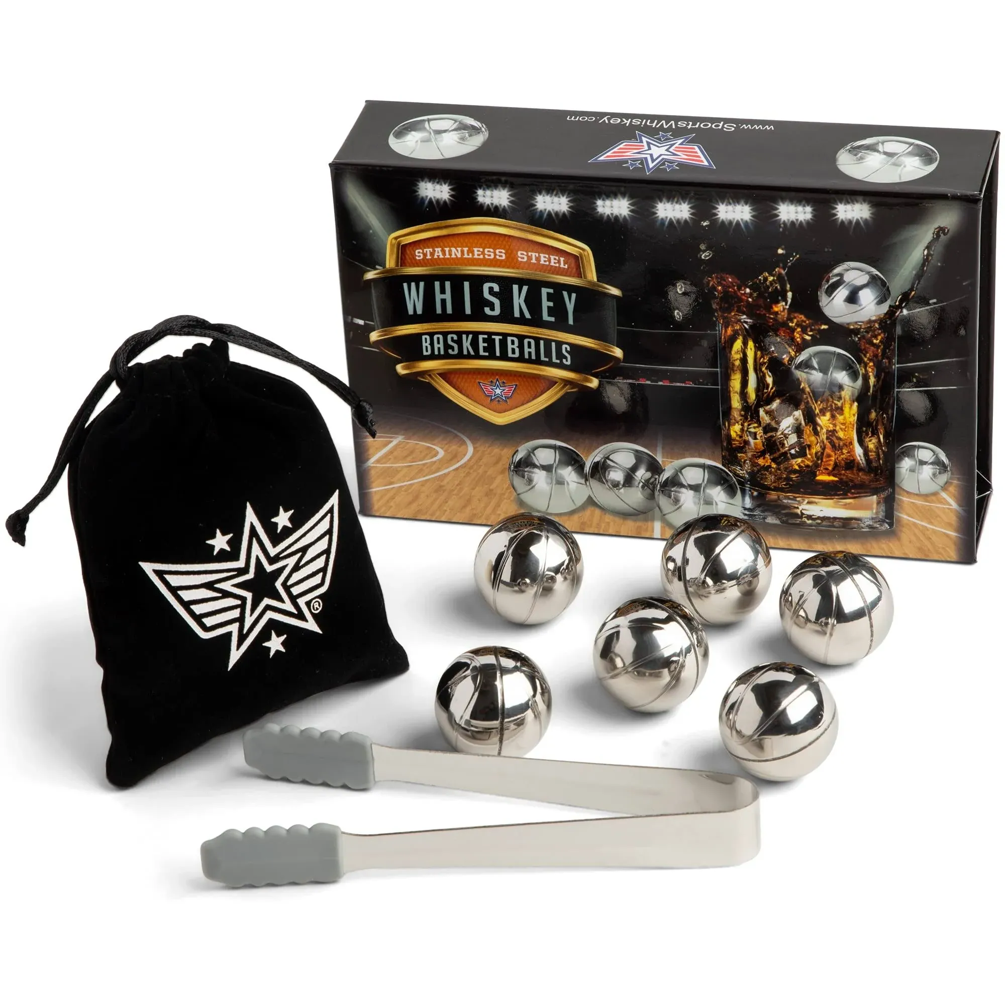 Basketball Whiskey Stones - Set of 6 Reusable Stainless Steel Whiskey 