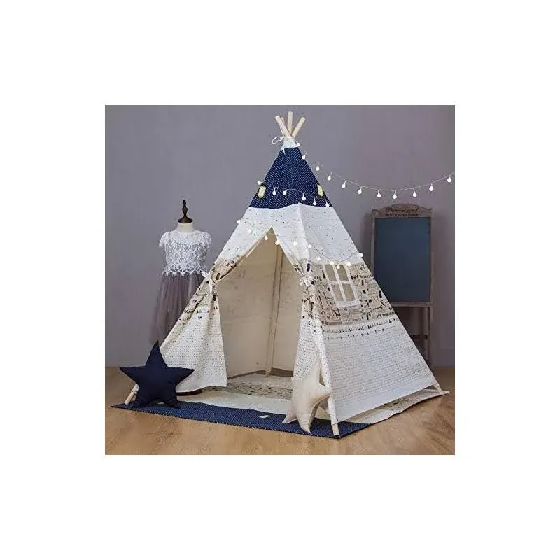 Kids Teepee Tent with Mat, Xiaowantong Printed Canvas Teepee for Girl Boy