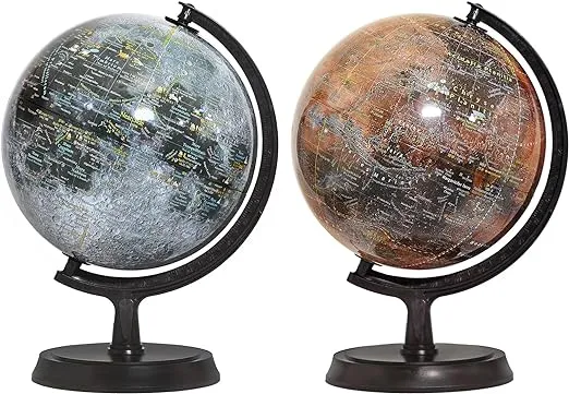 Explorer Gray Moon/Red Mars 2 Globe Set, 24cm/9.5", Lunar Globe, 2MR-24, Moon Globe, Mars Globe, Map, Atlas