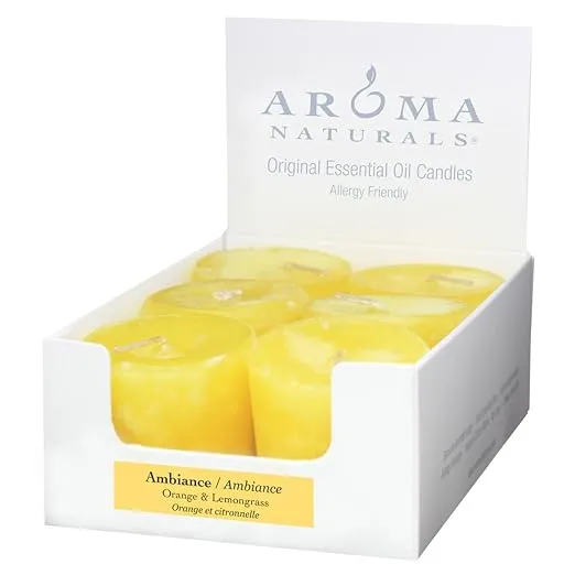 Aroma Naturals Ambiance Votive Candle, Yellow/Orange/Lemongrass, 6 Count