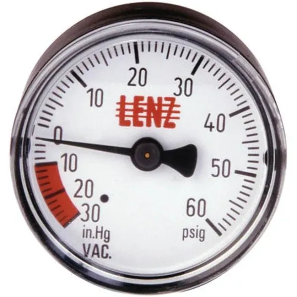 Lenz Indicator Gauge Filter Compound CP-2: 0-60 Max PSI, 2" Diameter Width, 1/8" NPTF Port Size, 221052