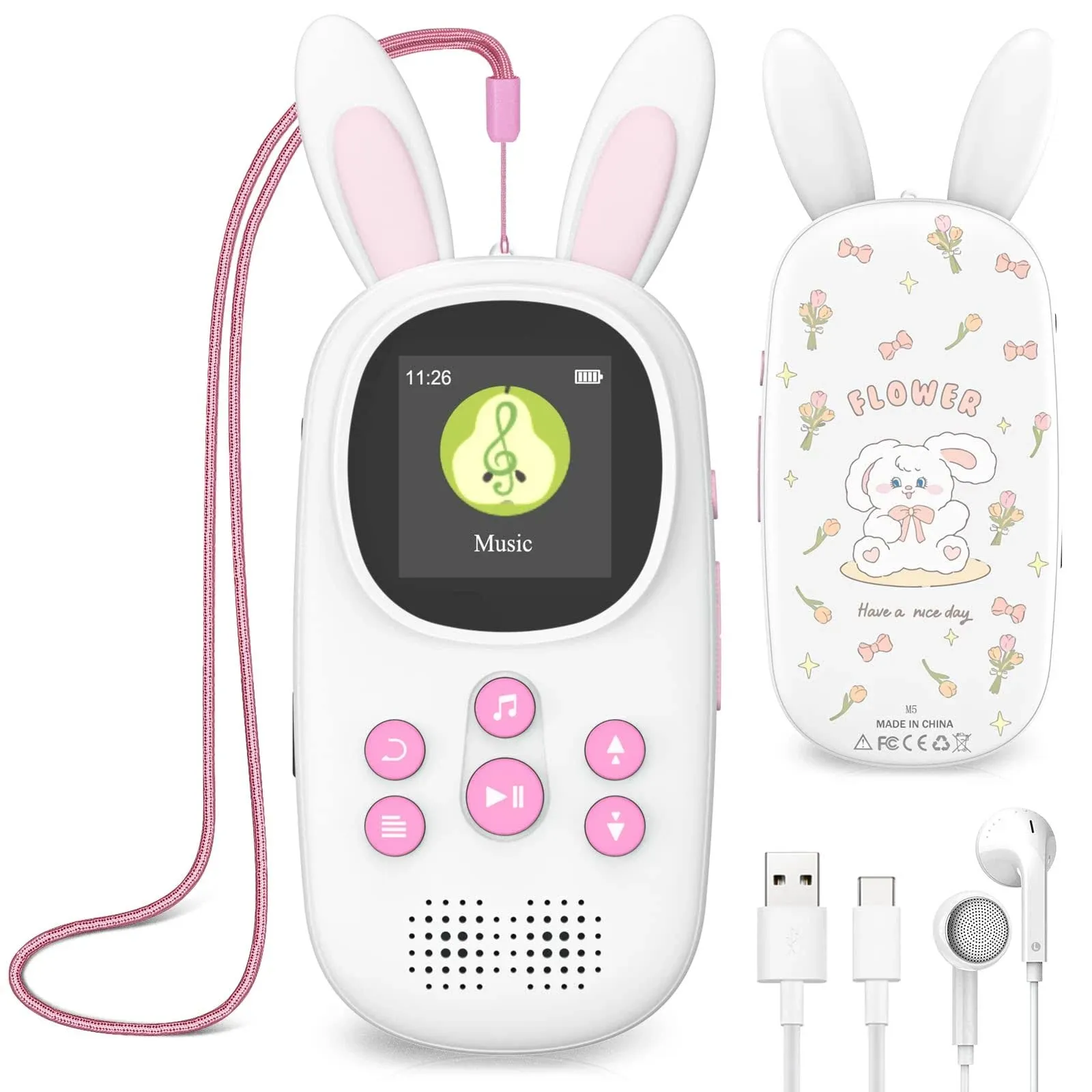 16GB Music MP3 Player for Kids, Cute Bunny Kids Music MP3 Player with Bluetooth ...