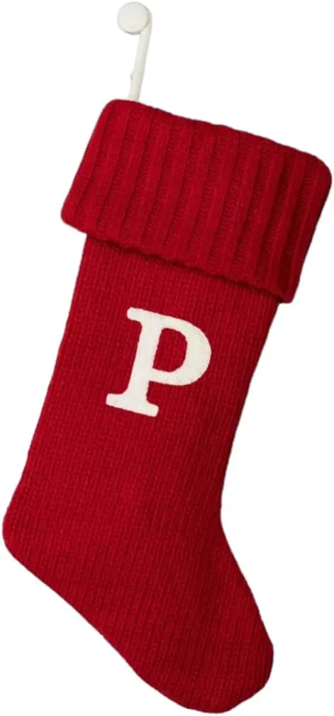 20&#034; Letter P Cable Knit Christmas Stocking by Wondershop Red Monogrammed 