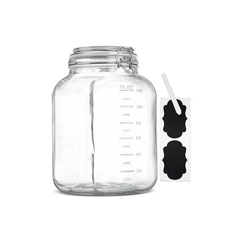 2 Pack 1 Gallon Square Super Wide-Mouth Glass Jars with Airtight Lids - Glass Storage Jars with 2 Measurement Mark - Canning Jars with Large Capacity, Sturdy For Canning, Overnight Oats, 4200 ML