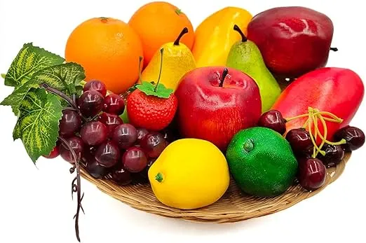 Lot de 17 faux fruits artificiels réalistes pour photographie, affichage, décoration d'intérieur, citron, raisin, fraise