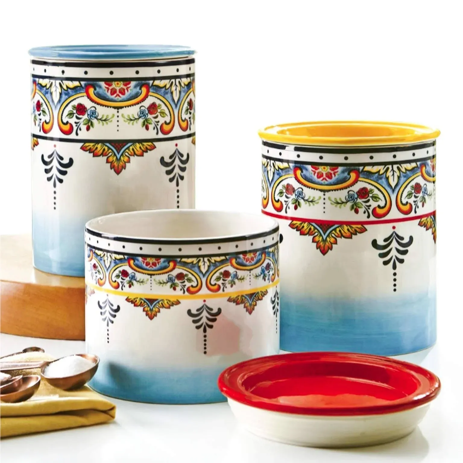 Euro Ceramica 3 Piece Zanzibar Canister Set, Floral