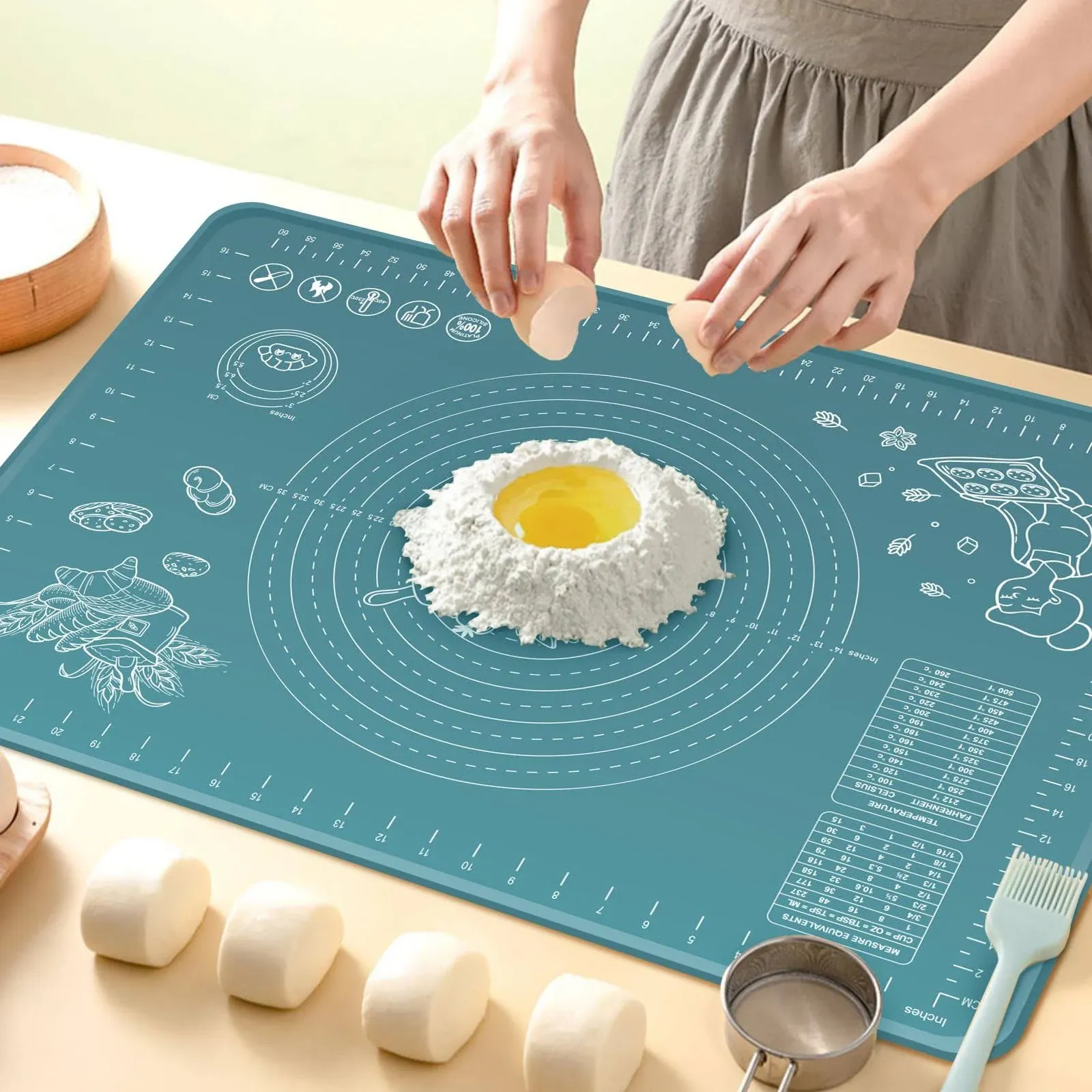 Silicone Pastry Mat Extra Thick Non-stick Baking Mat, 28&#034; x 20&#034; Rolling Dough 