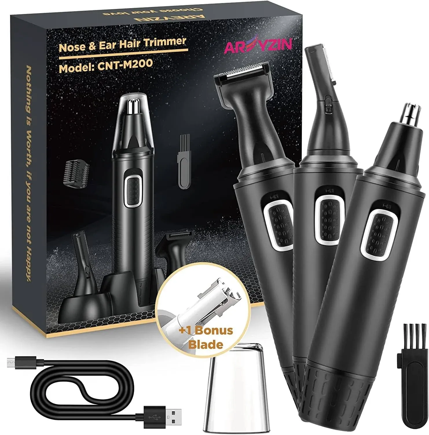 AREYZIN Nose Hair Trimmer 3-in-1 Versatile Rechargeable Ear and Nose Trimmer for Men&Women Painless Electric Shaver Grooming Kit for Ear Beard Facial