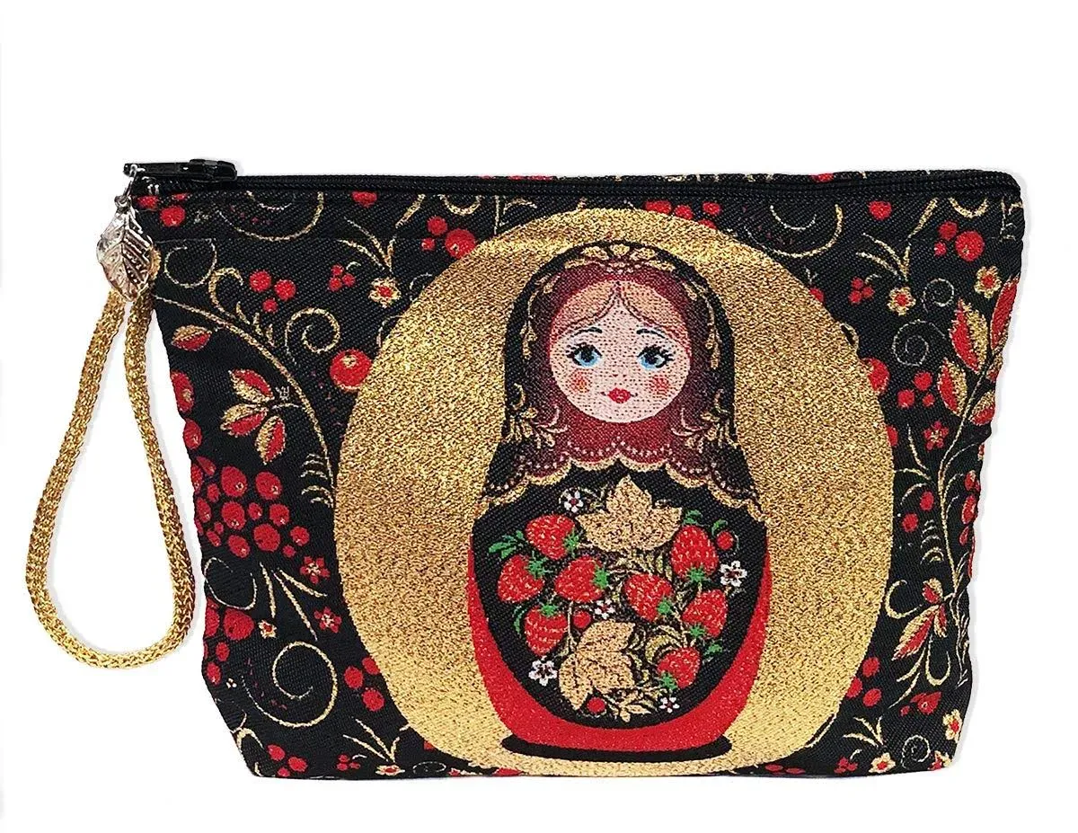 Religious Gifts Russian Matryoshka Khokhloma Design Reversible Pouch Cosmetic Bag ...