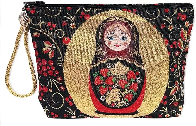 Religious Gifts Russian Matryoshka Khokhloma Design Reversible Pouch Cosmetic Bag ...