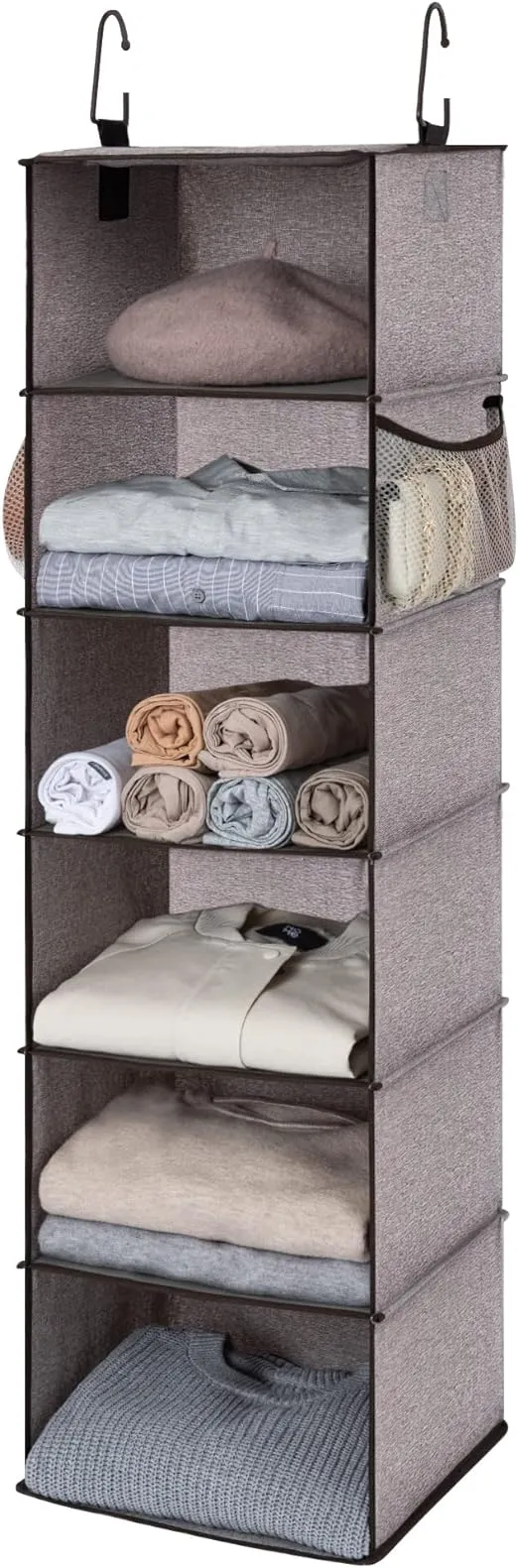 StorageWorks 6-Shelf Hanging Closet Organizer, Hanging Shelves for Closet, Fabric, Mixing of Brown and Gray, 12" D x 12" W x 47 ¾" H