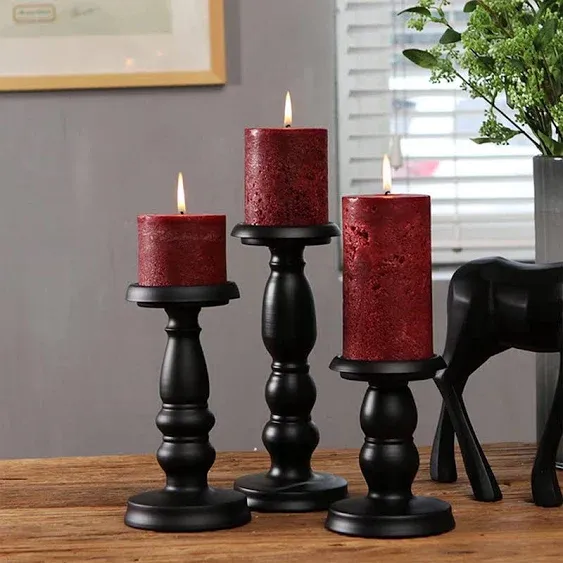 Sziqiqi Candle Holder for Pillar Candles Black Metal Candle Stand Set of 3 , S+M+L