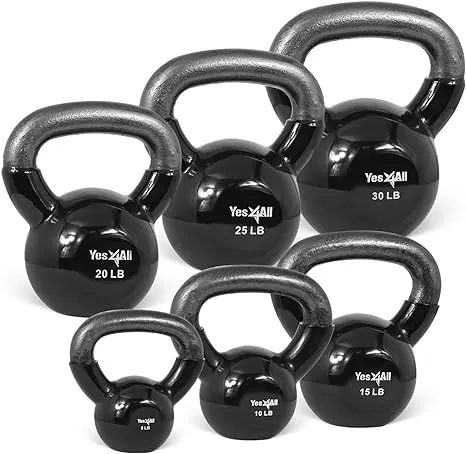 Yes4All Kettlebell Set Vinyl Coated Weights Combo for Full Body Workout Equipment Push up, Grip Strength Training, Dumbbell Weights Exercises