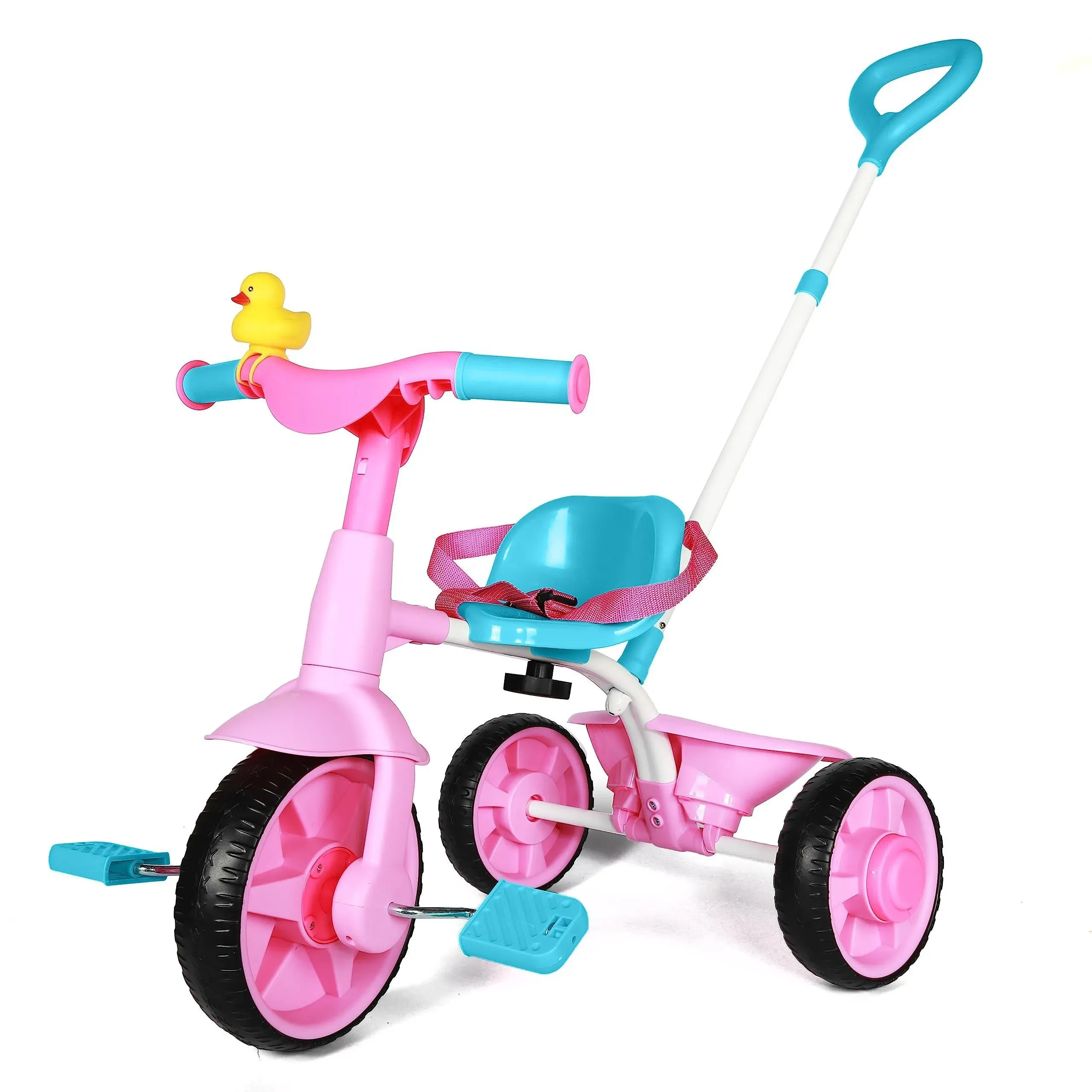 1497 KRIDDO 2 in 1 Kids Tricycles 18 Month to 3 y/o. Wheels Upgraded, Gift, Trikes for Toddlers 2 to 3 Year Old w Push Handle & Duck Bell (Pink) ($84)