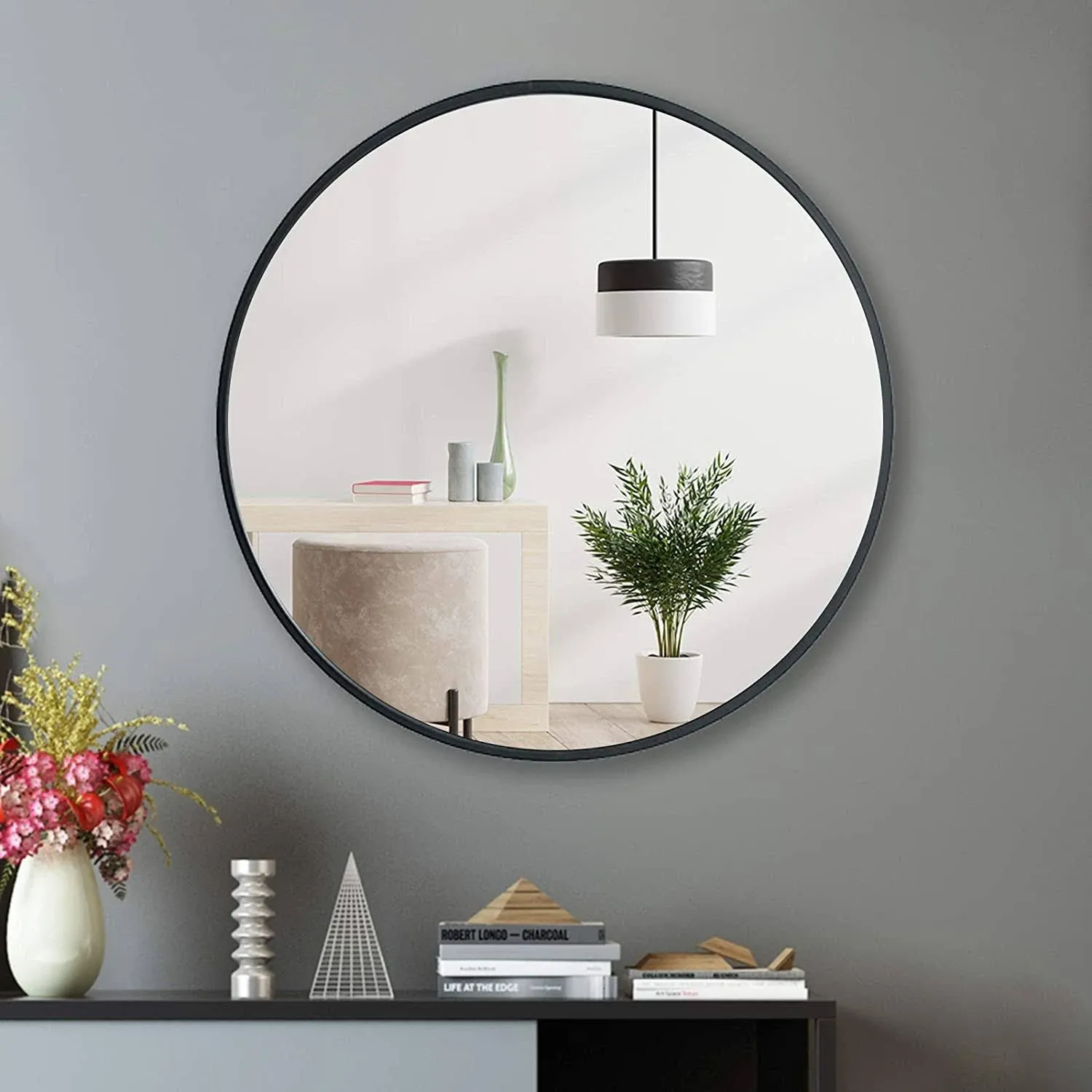 20&#034; Wall Circle Mirror for Bathroom, Black round Mirror for Wall, 20 Inch Hangin