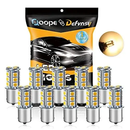 Qoope 1156 LED Bulb Warm White 1141 LED Bulbs RV Light Bulbs Interior 1073 7506 1003 BA15S Bulb for 12V Camper Travel Trailer Boat Motorhome Interior Lights, Pack of 10