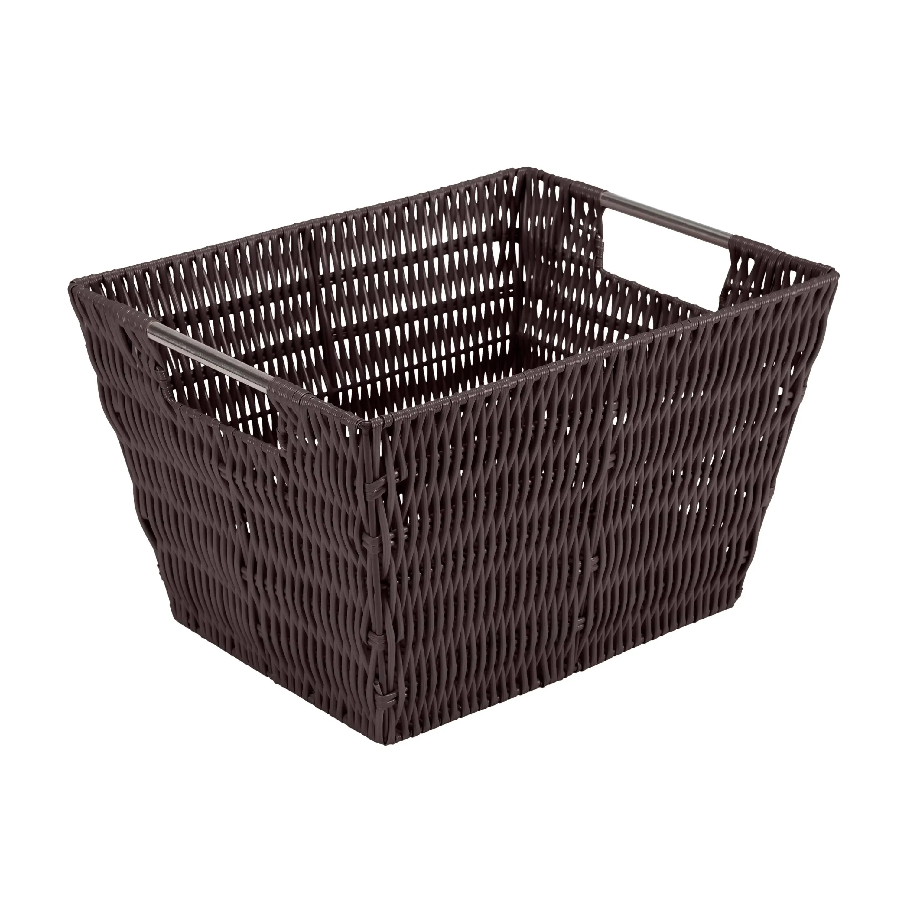 Simplify Medium Rattan Tote Storage Basket in Chocolate