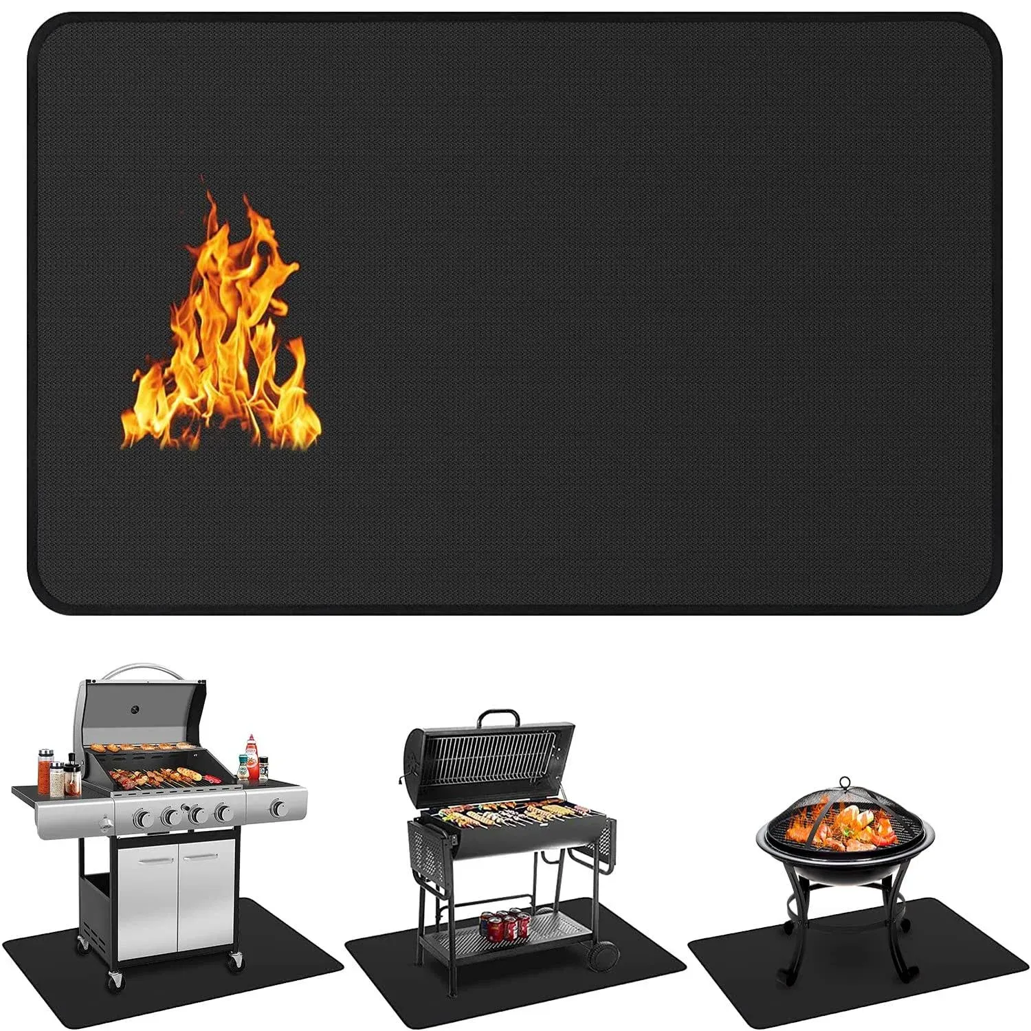 60 x 40 inch Under Grill Mats for Outdoor Grill, Double-Sided Fireproof Deck and Patio Protector Mat, BBQ Mat for Under BBQ, Waterproof Oil-Proof Grill Floor Pads Fire Pit Mat Fireplace Mat