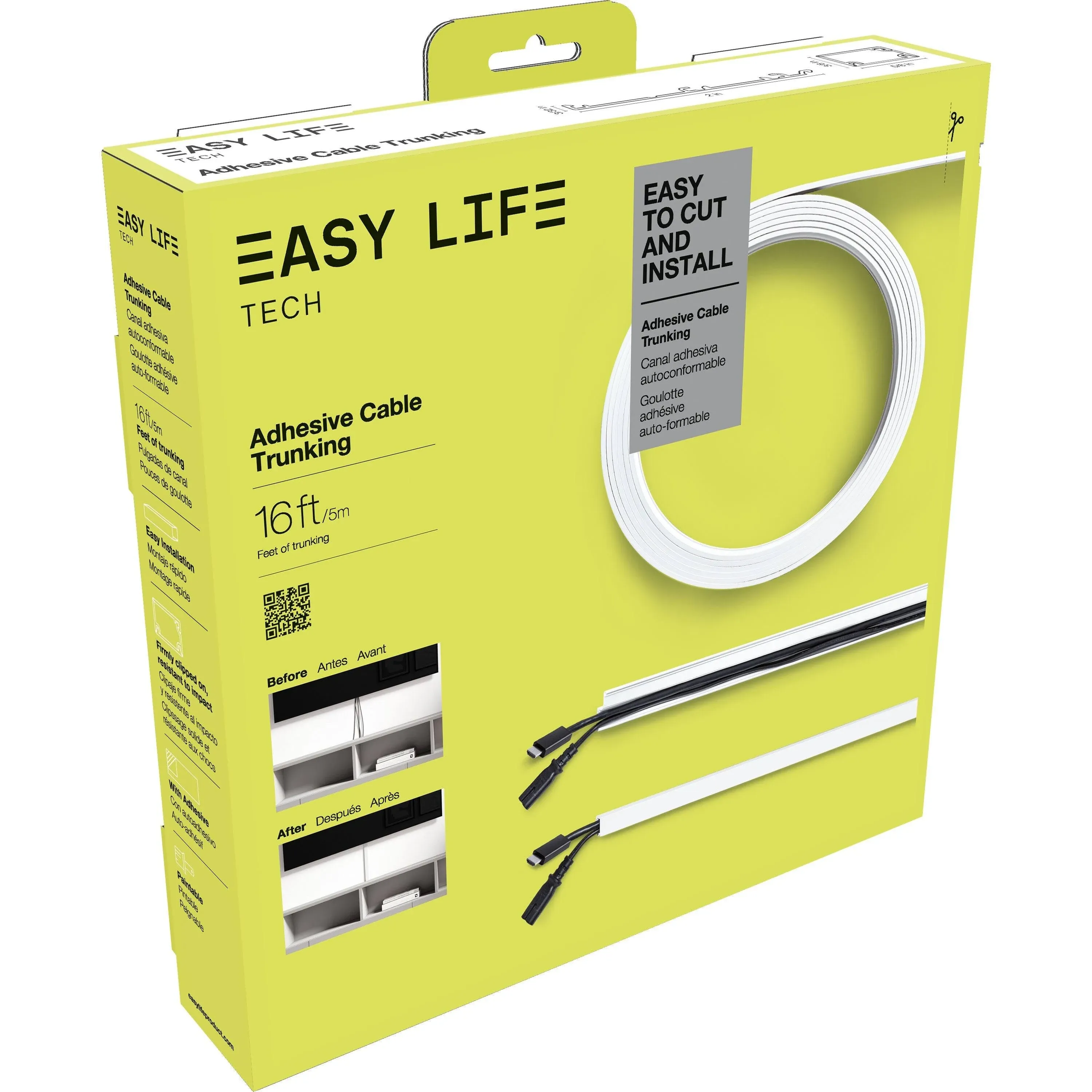 Easylife Tech 16 ft. Cable Raceway Roll to Conceal Wires - White - 5/8 in. x 3/8 ...