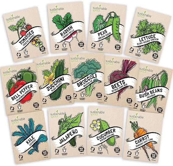 Sustainable Sprout Vegetable Seeds for Planting Home Garden Variety 13 Pack Heirloom Vegetables Seeds Tomatoes, Lettuce, Sweet Bell Pepper, Squash