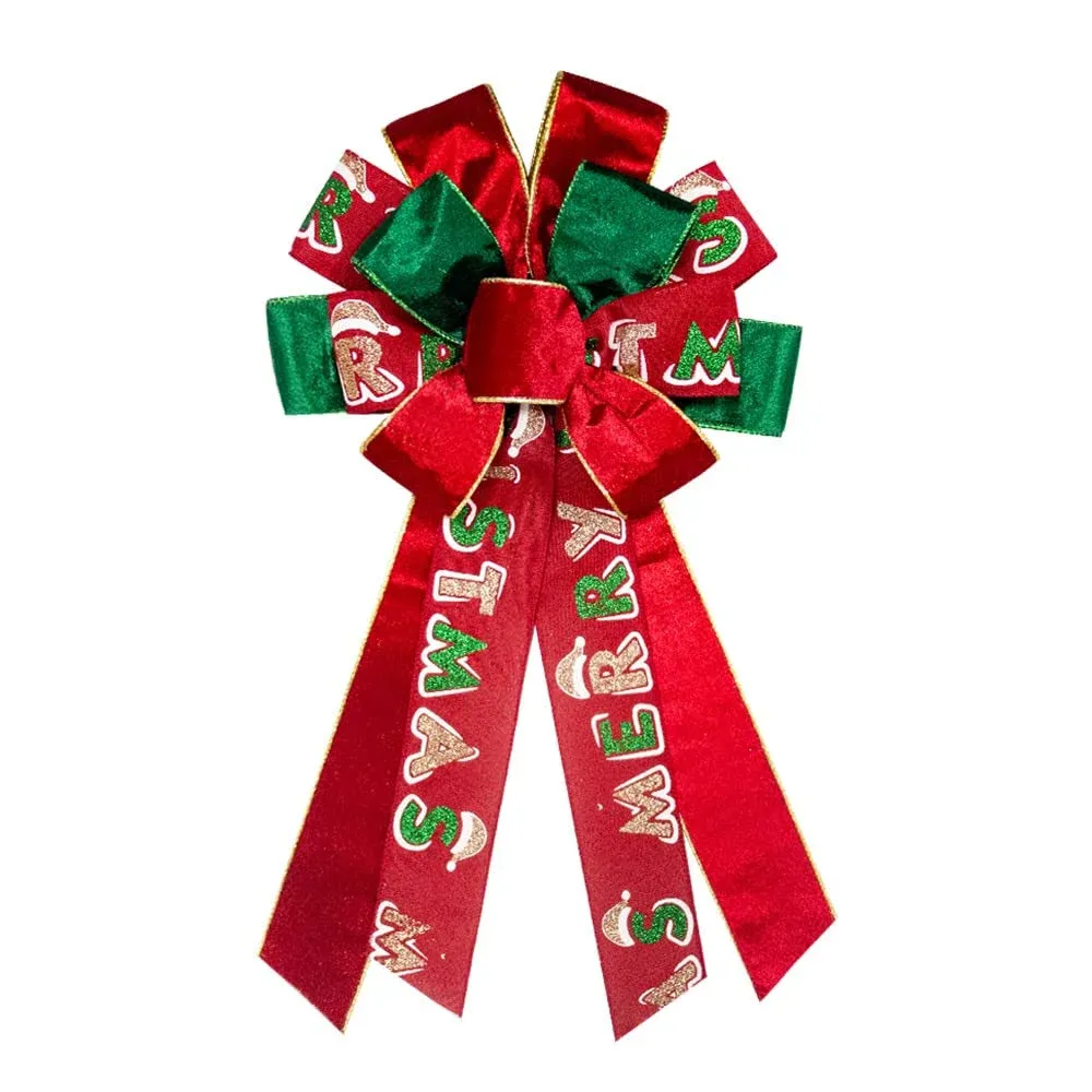 Large Christmas Bow for Wreath Red Green Velvet Wreath Bow for Christmas Déco...