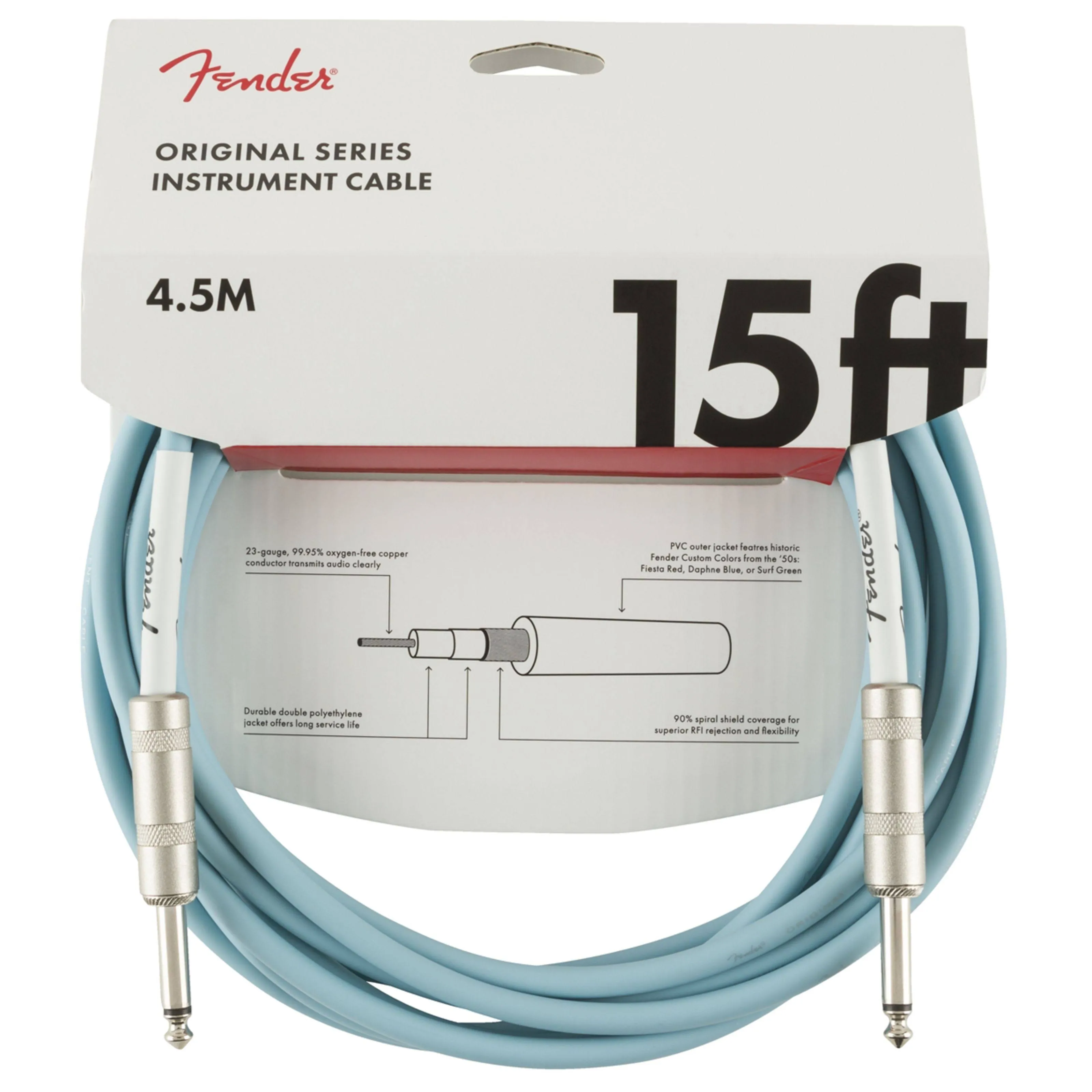 NEW Fender Original Series 15&#039; Instrument Cable, DAPHNE BLUE, 099-0515-003