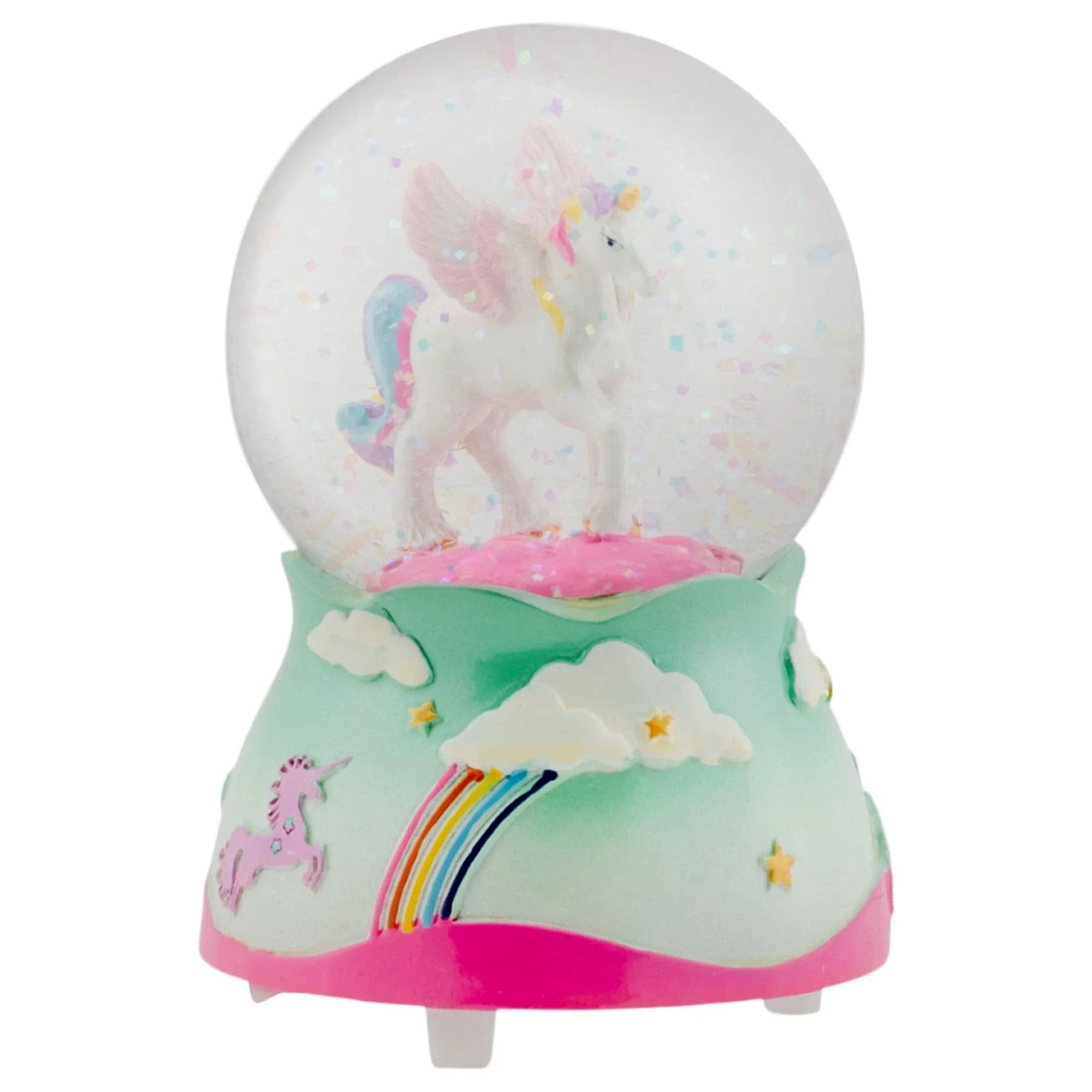 Elanze Designs Flying Rainbow Unicorn 80MM Sturdy Wind Up Musical Glitter Water Snow Globe Tabletop Dresser Nightstand Figurine Decoration Plays Tune The Unicorn