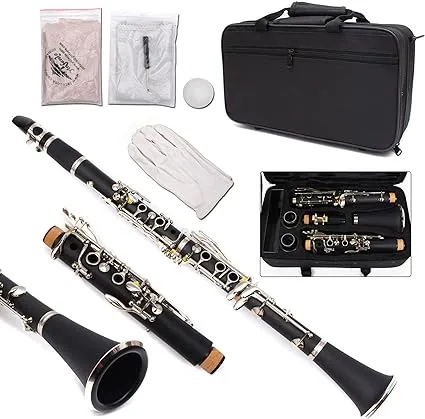 Yinfente Bb Clarinet Clarinet for Beginner Students B Flat Clarinet with Hard Case, Cleaning Cloth, Cork Grease,Professional Ebonite Bb Clarinet Easy to Blow