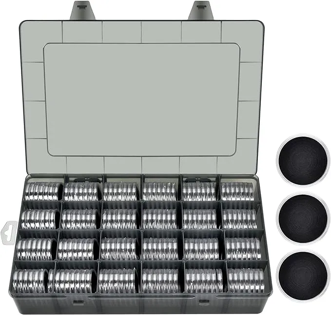 FULLCASE 168 Pieces 46mm Coin Capsules with Foam Gasket and Plastic Storage Organizer Box, 6 Sizes (20/25/27/30/38/46mm) Coins Collector Case Holder for Coin Collection Supplies