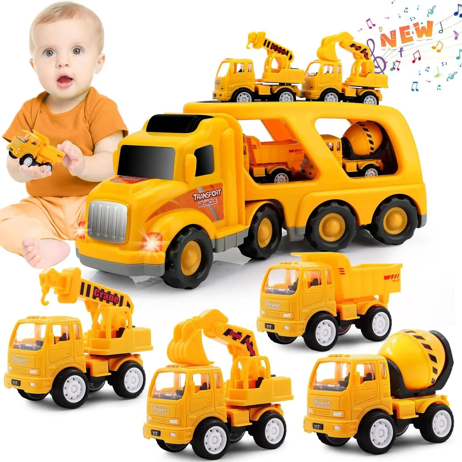 Nicmore Kids Toys Car for Boys: Boy Toy Trucks for 1 2 3 4 5 6 Year Old Boys Girls | Toddler Toys 5 in 1 Carrier Vehicle Constru