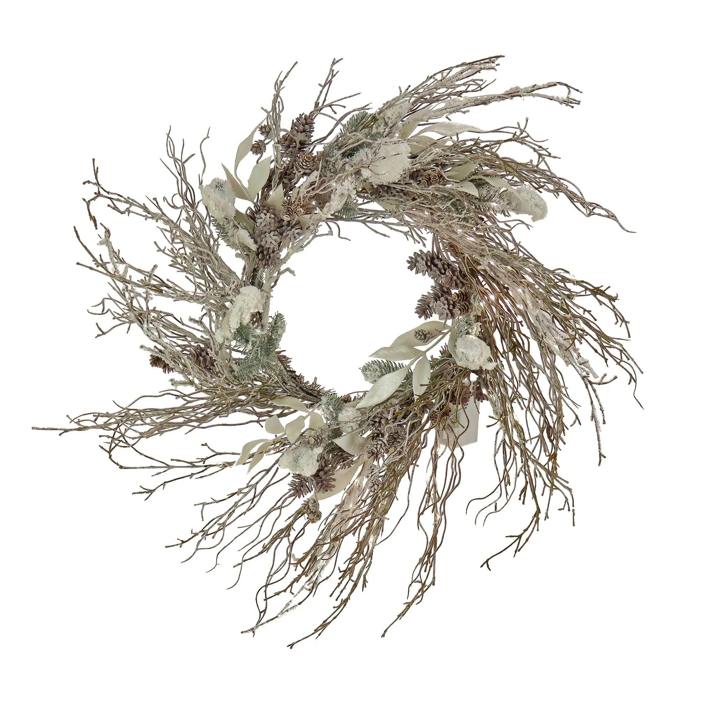 , 24" Christmas Alpine Trimmed Snow Lump Wreath, 150 Pure Led Rice Lights- Battery Operated With Rem In Green