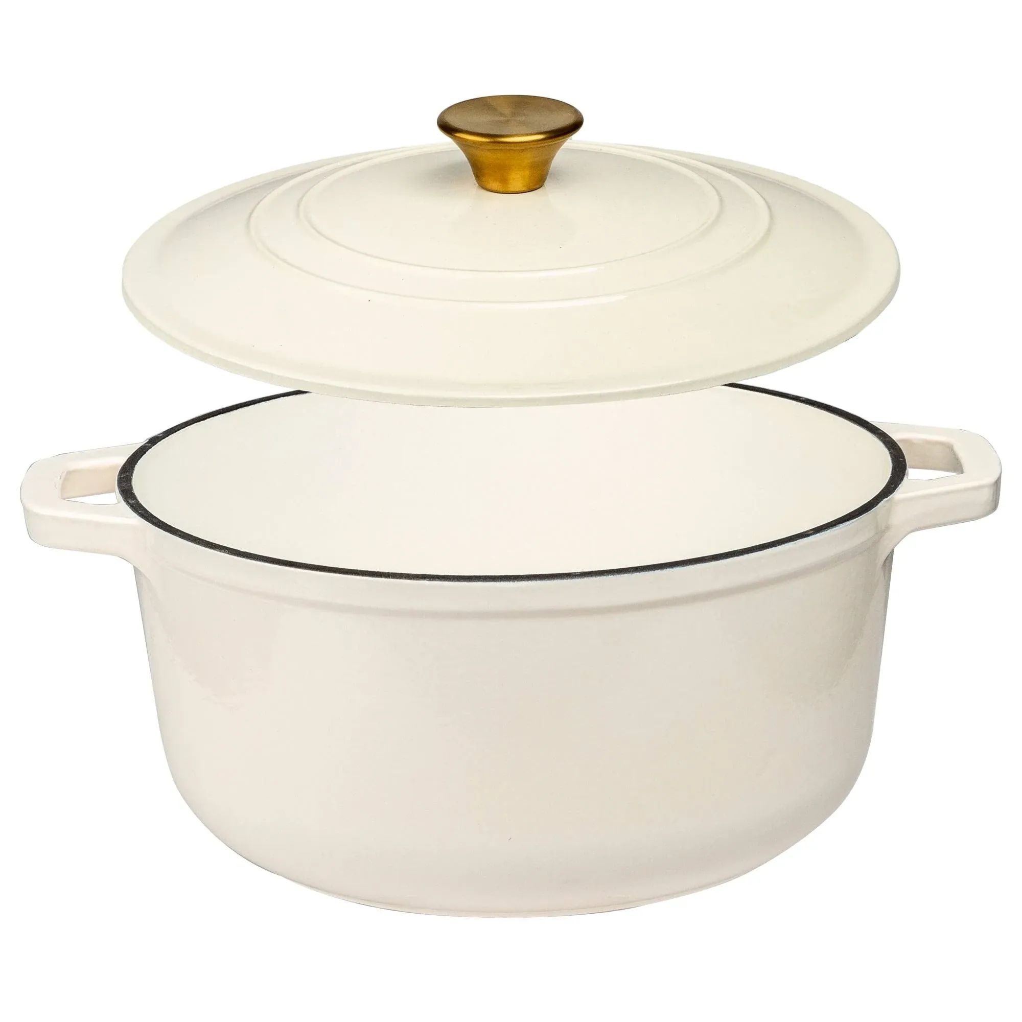 2.8 qt. Durable Cast Iron Dutch Oven Casserole Pot in Cream Enamel