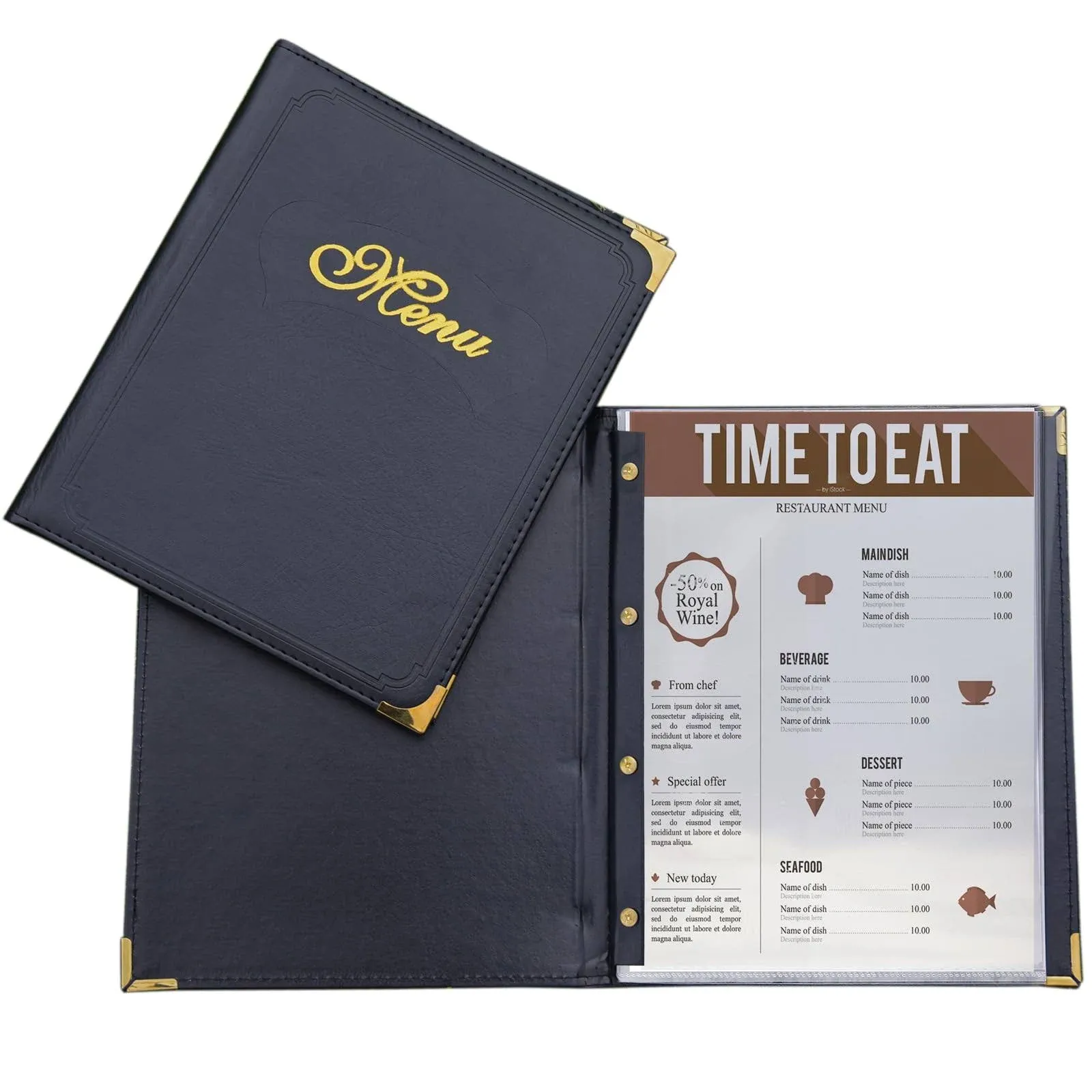 Menu Covers Premium Faux Leather - Menu Holder 8.5" x 11" with Transparent Sleeve ...