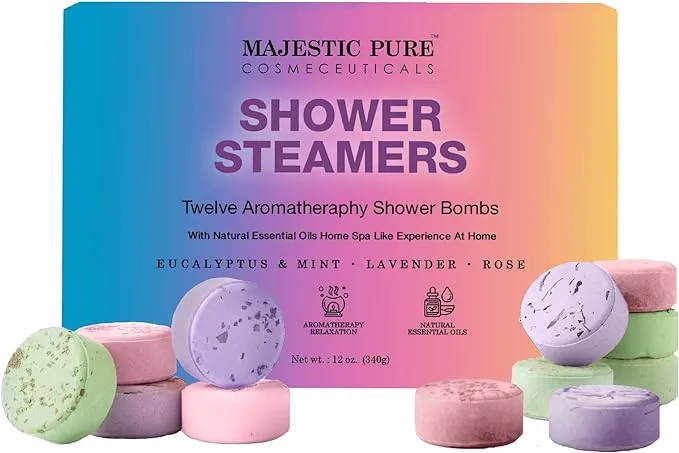 Majestic Pure Shower Steamers | Variety Pack of 12 Shower Tablets with Essential Oils | Relaxing & Rejuvenating | Gifts for Men & Women