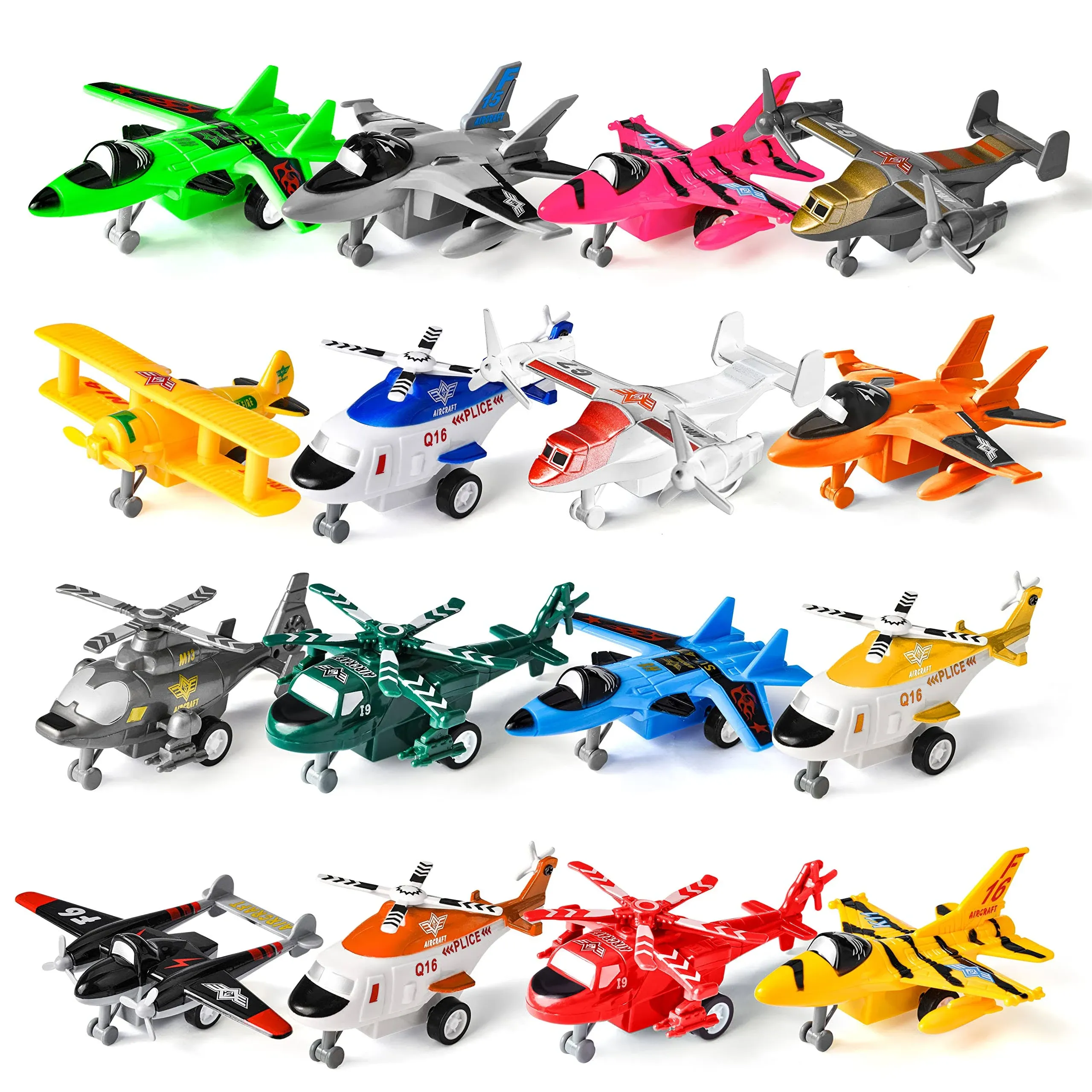 JOYIN 16 Pcs Pull Back Airplane Toys Boys Plane Playset Aircraft Including ...