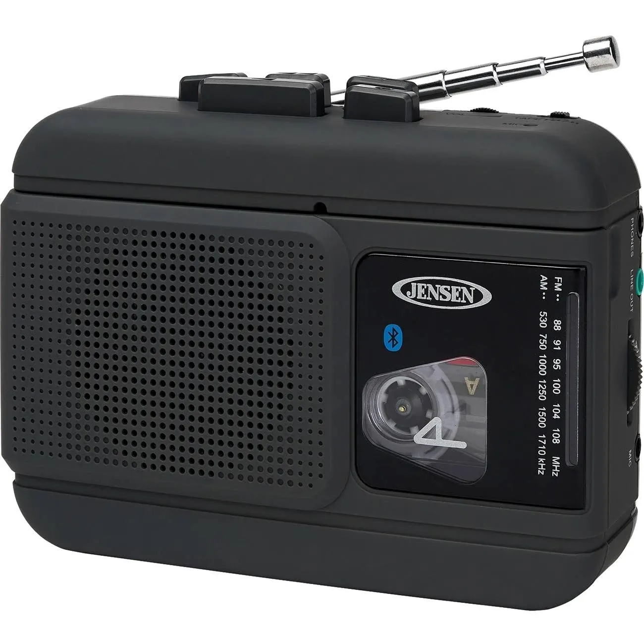 JENSEN MCR-60 MCR-60 Portable Personal Cassette Player/Recorder with AM/FM Radio, Bluetooth, and Earbuds, Black