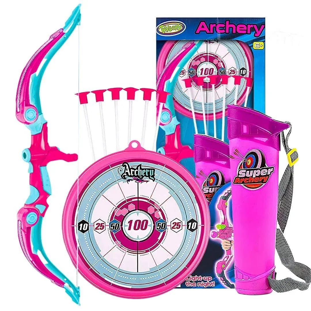 Doloowee Bow and Arrow for Kids Toys with LED Lights - Archery Set Includes Bow,