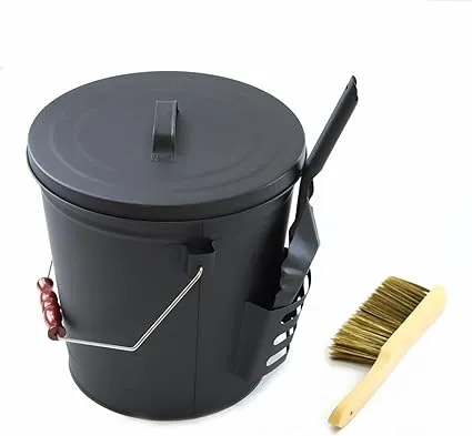 Ash Can with Lid, Shovel and Hand Broom, 5.2 Gallon Metal Coal Ash Bucket for ...